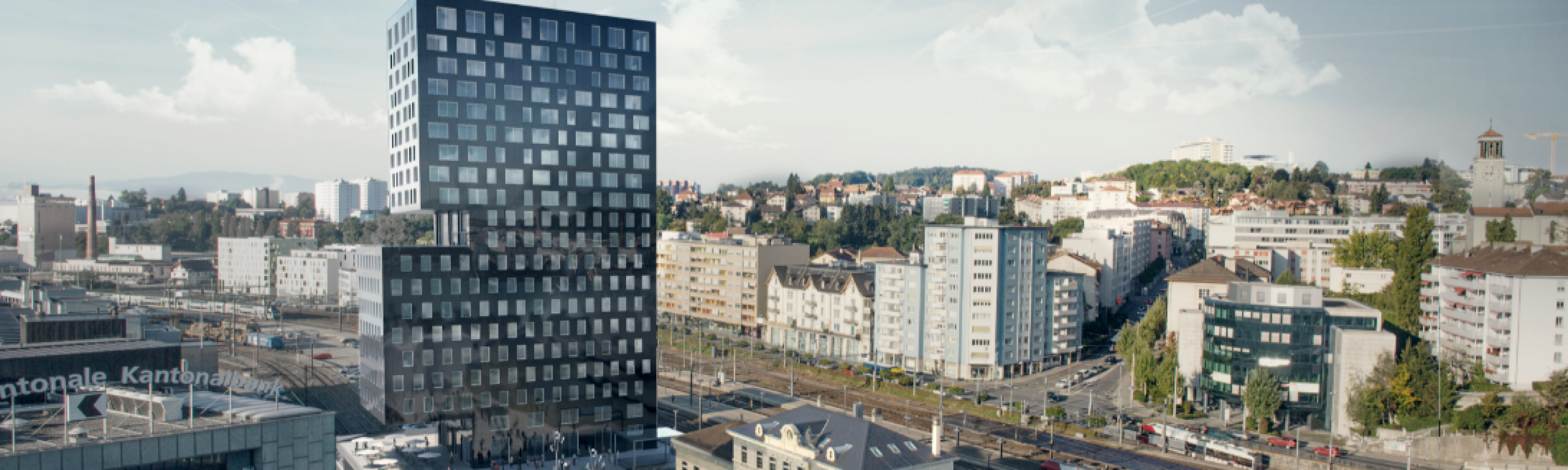 Der Esplanadenturm, zukünftiges  Entwicklungssymbol von Freiburg