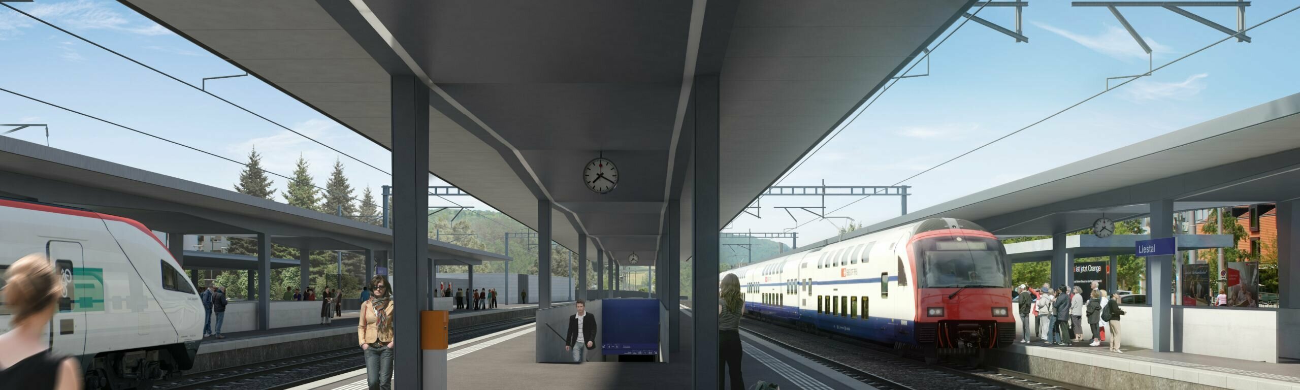 Der neue Mittelperron im Bahnhof vom Perron in Richtung Basel gesehen.