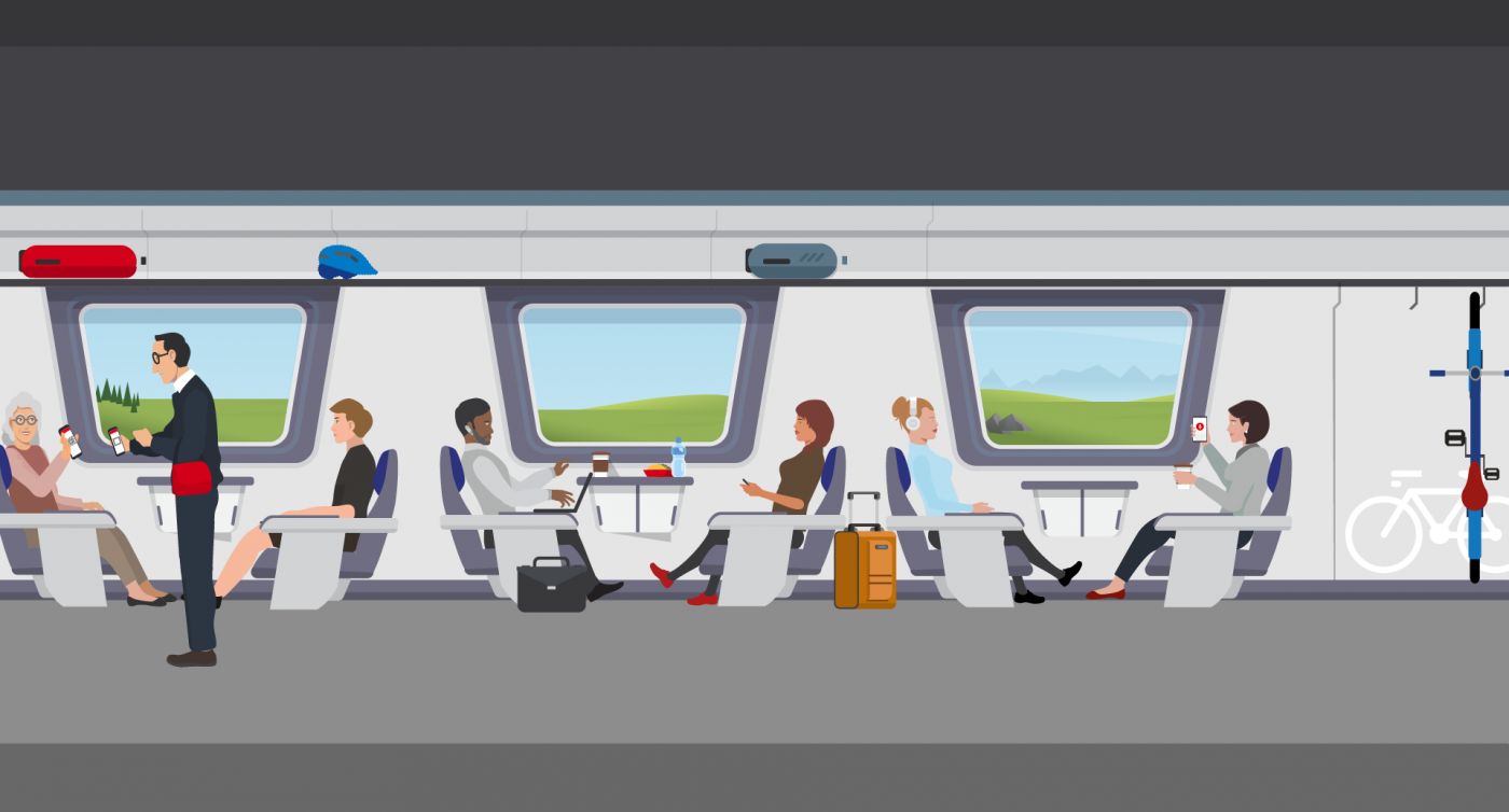 Illustrazione di passeggeri sul treno