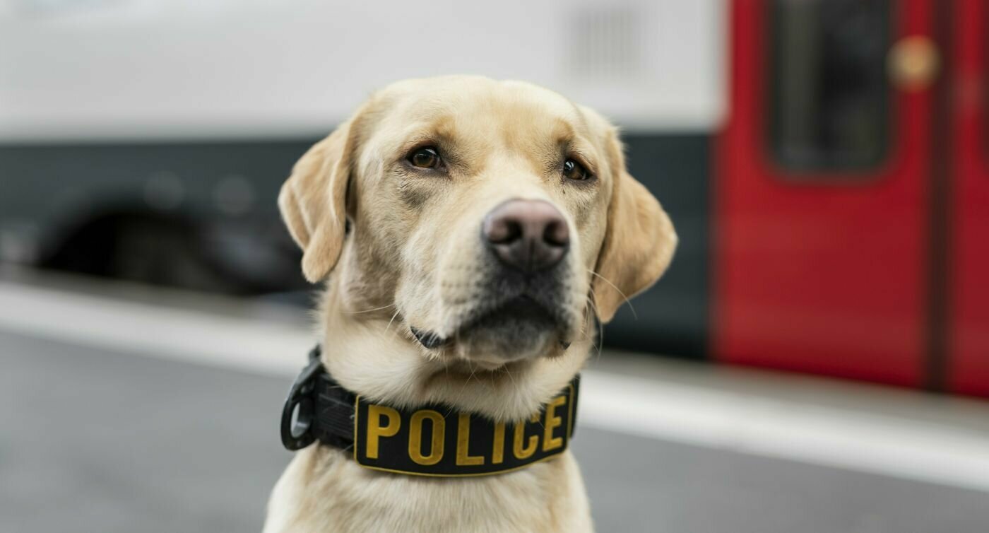 Labrador mit Polizeihalsband