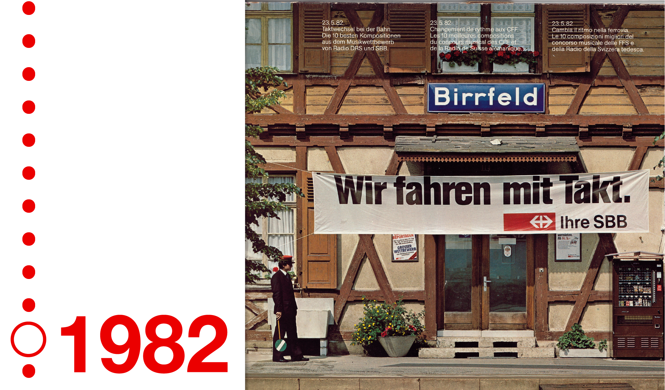 Birrfeld Bahnhof mit einem Plakat 