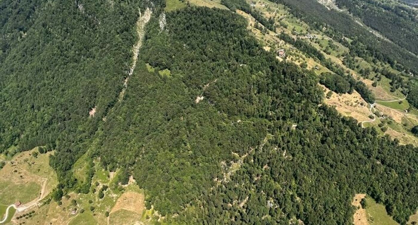 Das Bild zeigt eine Luftaufnahme des Rossbergs. 