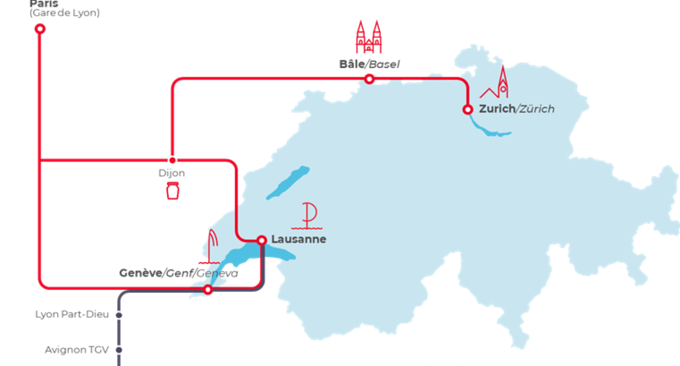 Carte des lignes TGV Lyria
